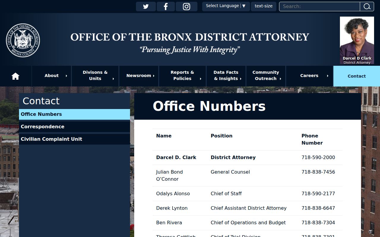 Bronx County court case records and Bronx District Attorney contact directory