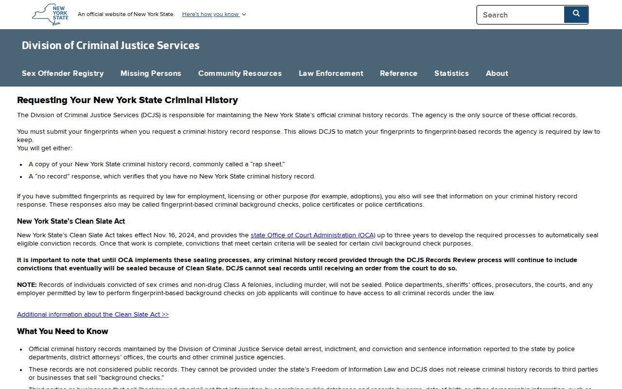 Bronx County criminal history DCJS fingerprint record review instructions