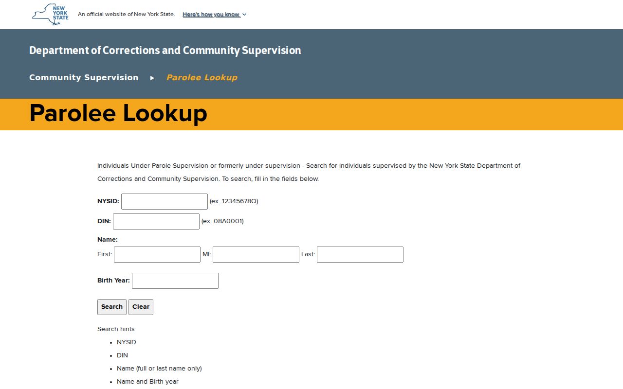 Bronx County criminal record DOCCS state supervision lookup